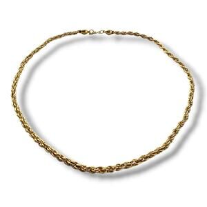 Vintage Trifari Classic Twisted Rope Chain Link Gold Tone Necklace Signed 18”